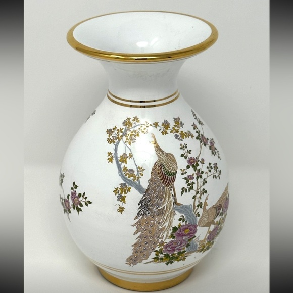 VTG Neofitou Keramik 24k Gold Painted Vase Peacocks Florals, Made in Greece MCM - Picture 10 of 12
